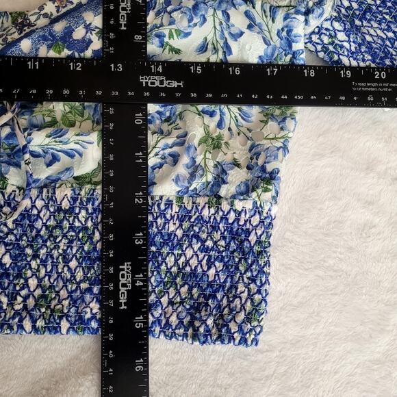 NWT Alice Olivia XL Blue Crawford Lace Up Smocked Top Milkmaid Country Cottage - Picture 9 of 9